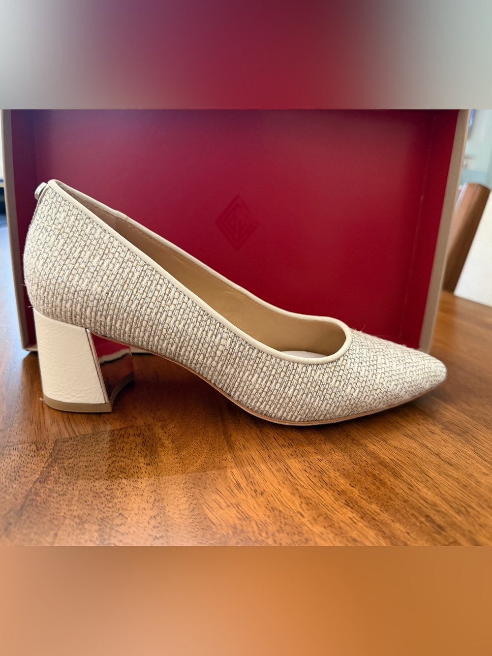Donald J. Pliner Cream Tweed Pointed Block-Heel Pump